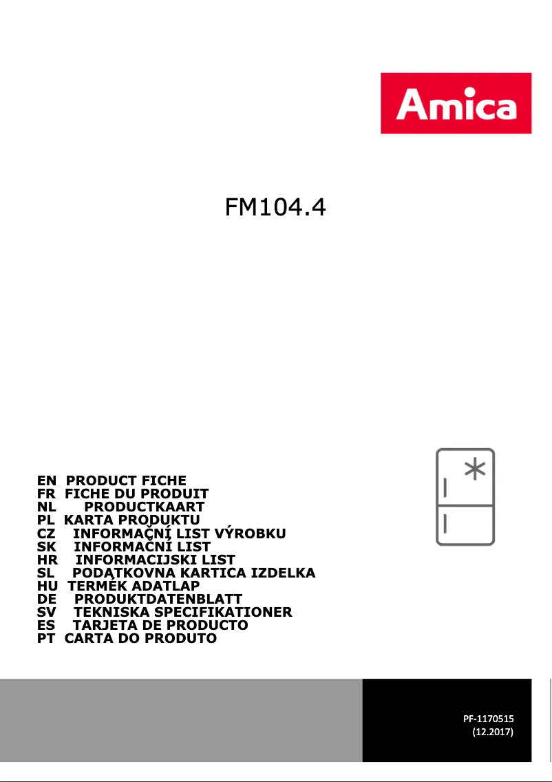 Page 1 of the manual Energy Label Amica FM104.4