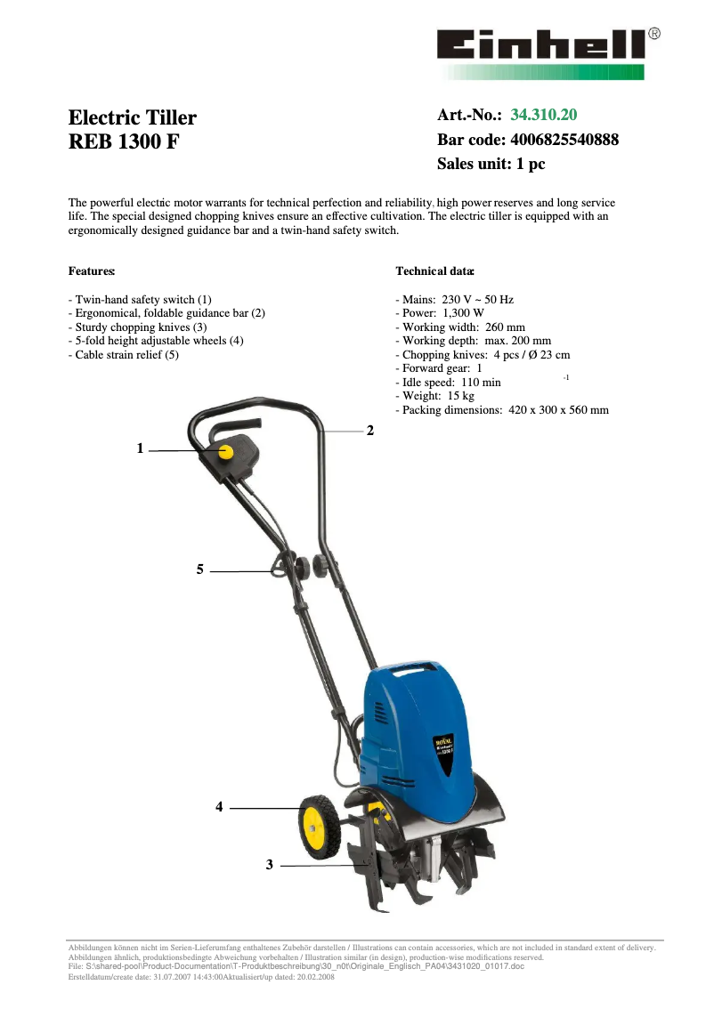 Page 1 of the manual User Manual Einhell Royal REB 1300 F