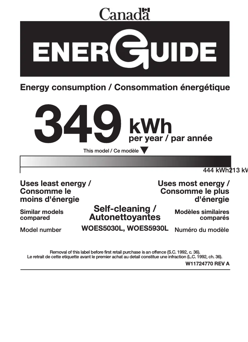 Page 1 of the manual Energy Label Whirlpool WOES5030LZ