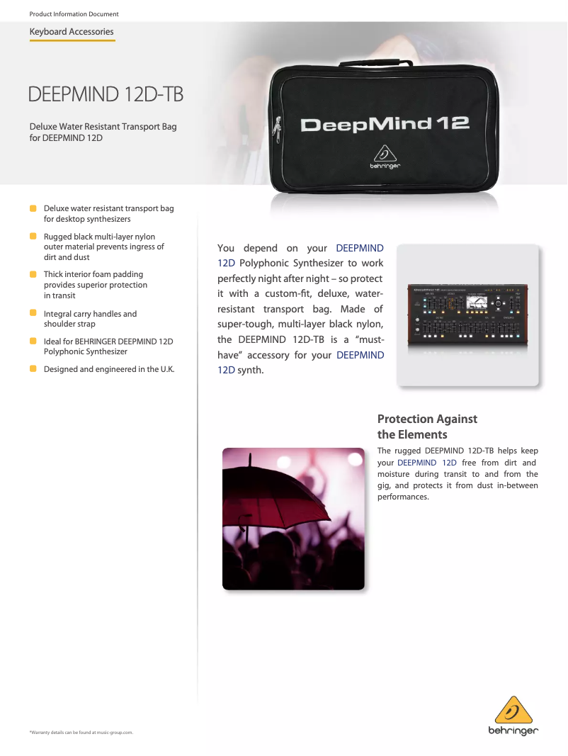 Page 1 of the manual Technical Sheet Behringer DeepMind 12D-TB