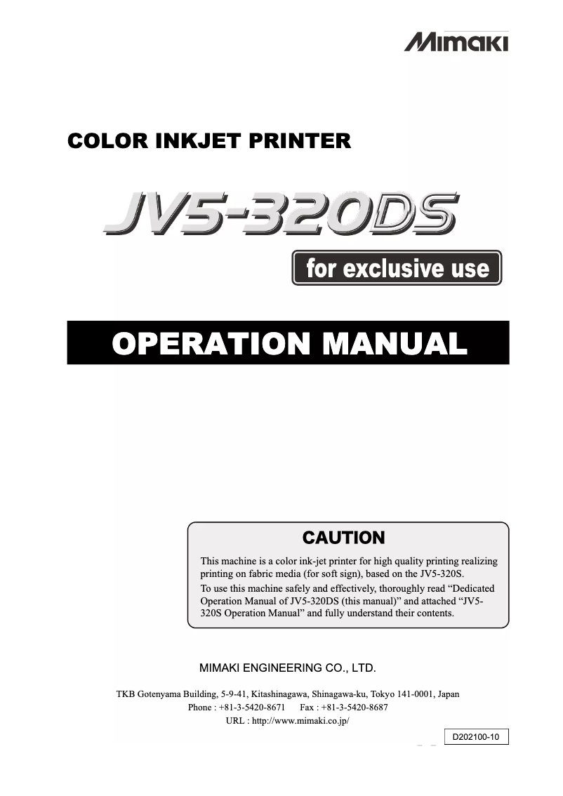 Page 1 of the manual User Manual Mimaki JV5-320DS