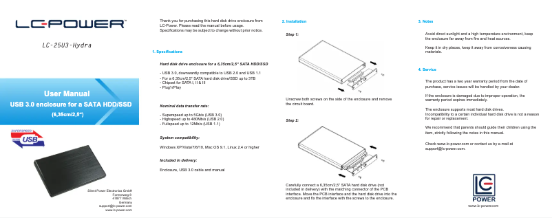 Page 1 of the manual User Manual LC-Power LC-25U3-Hydra