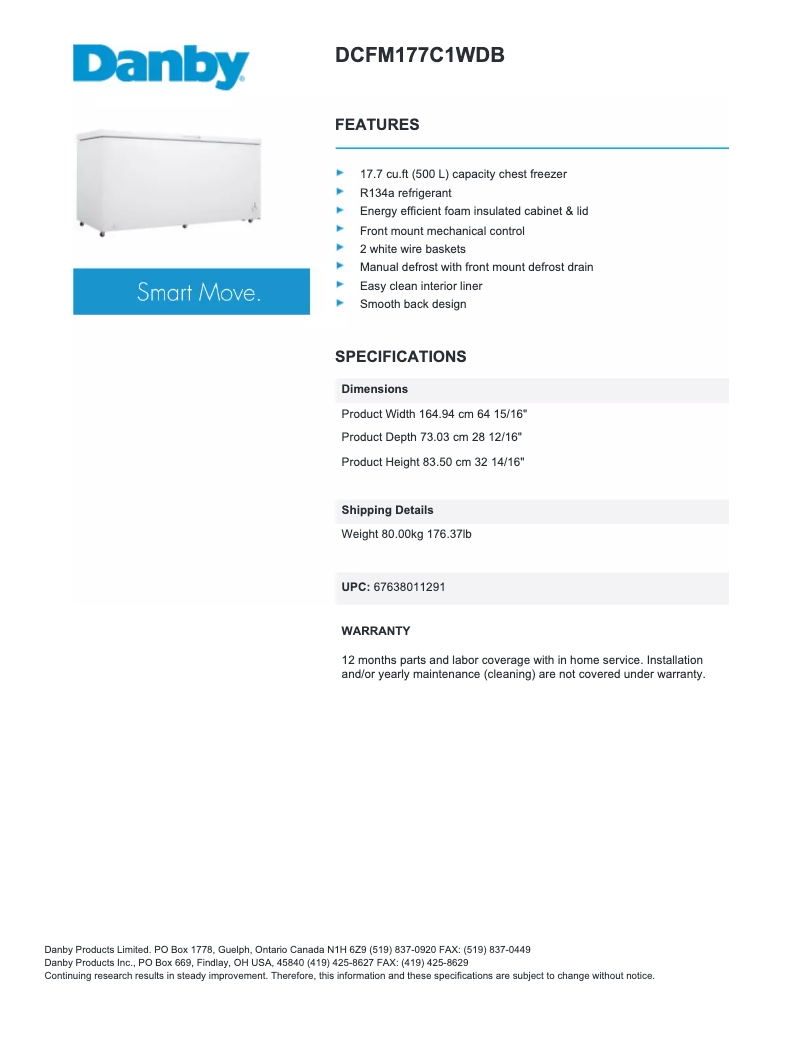 Page 1 of the manual Technical Sheet Danby DCFM177C1