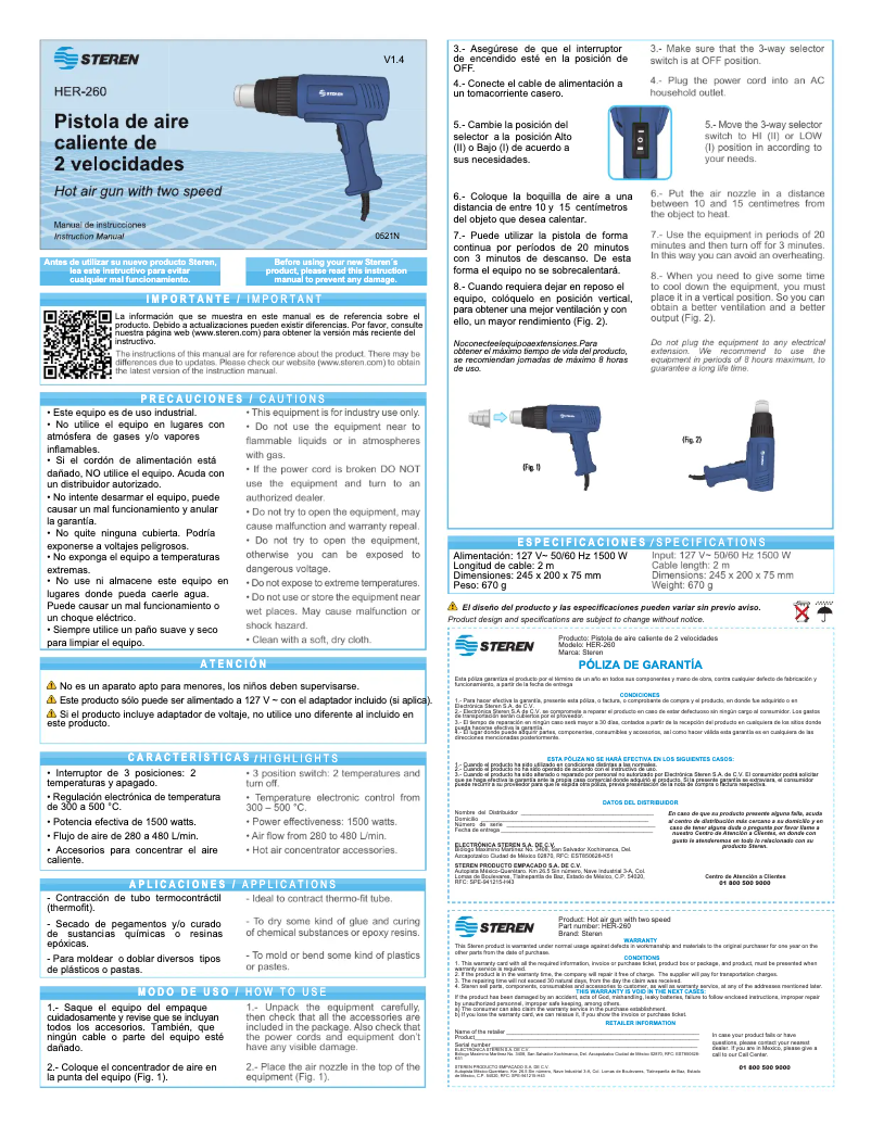 Page 1 of the manual User Manual Steren HER-260