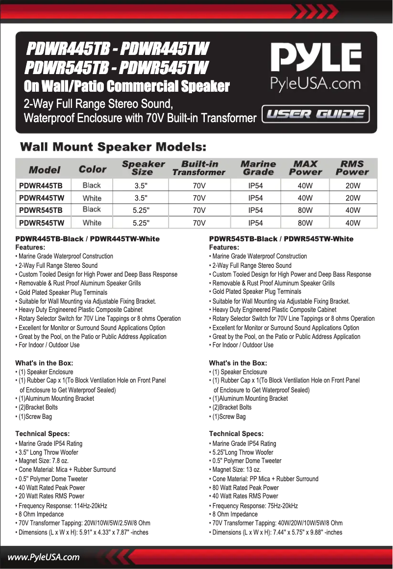 Page 1 of the manual User Manual Pyle PDWR545TW