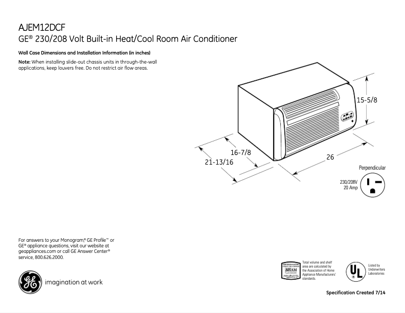 Page 1 of the manual Technical Sheet GE AJEM12DCF
