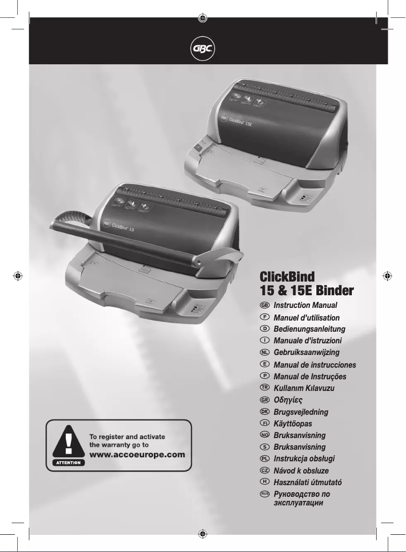 Page 1 of the manual User Manual GBC ClickBind 15E