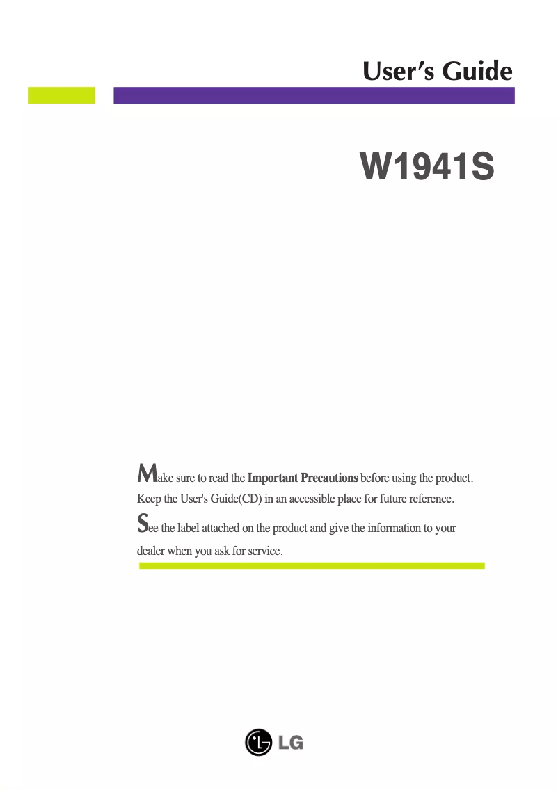 First page image of the manual for W1941SE
