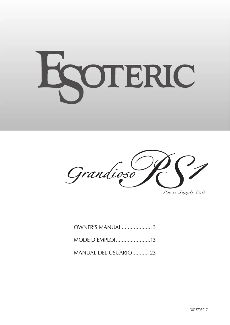 Page 1 of the manual User Manual Esoteric Grandioso PS1