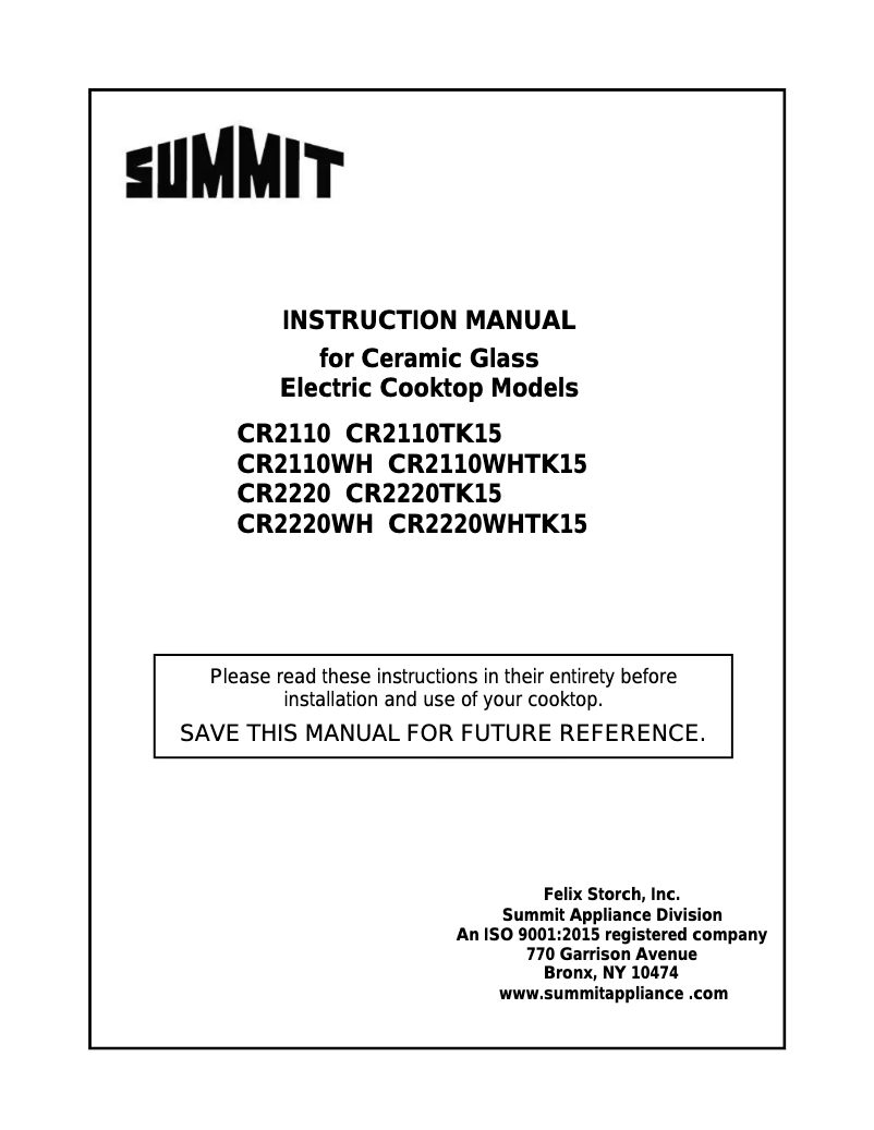 Page 1 of the manual User Manual Summit CR2220WHTK15