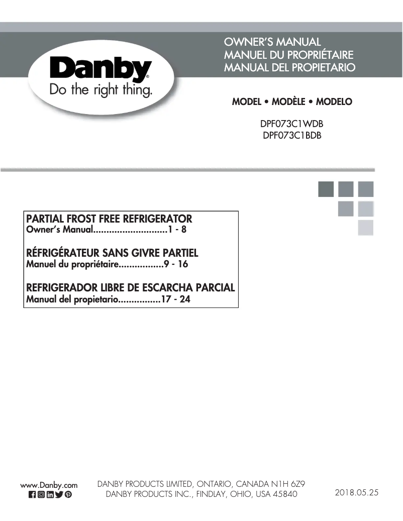 Page 1 of the manual User Manual Danby DPF073C1WDB