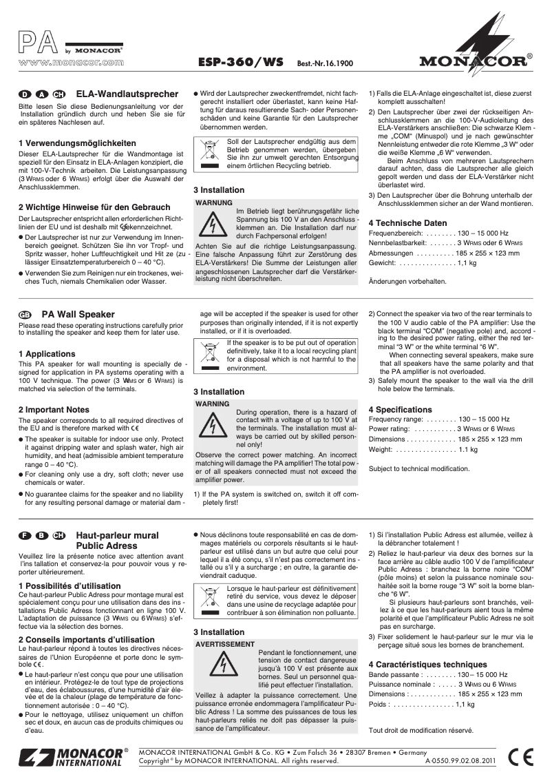 First page image of the manual for ESP-360/WS