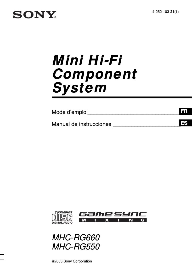 Page 1 of the manual User Manual Sony MHC-RG660
