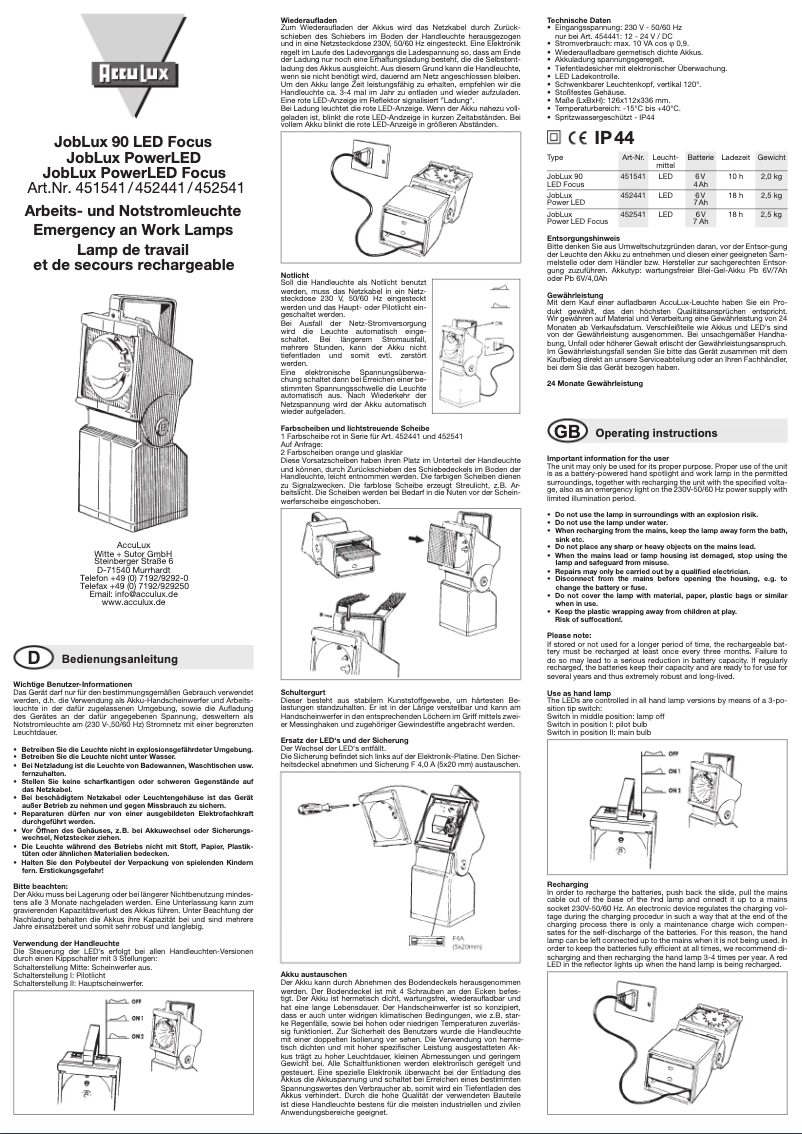 Page 1 of the manual User Manual AccuLux JobLux 90 LED Focus