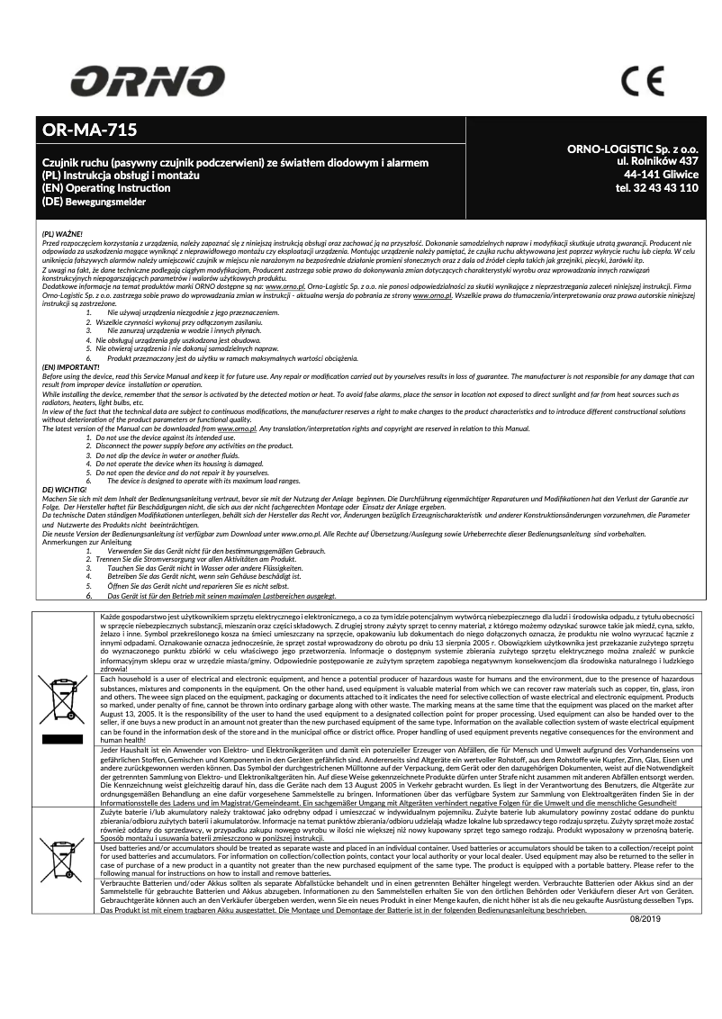 Page 1 de la notice Manuel utilisateur ORNO OR-MA-715