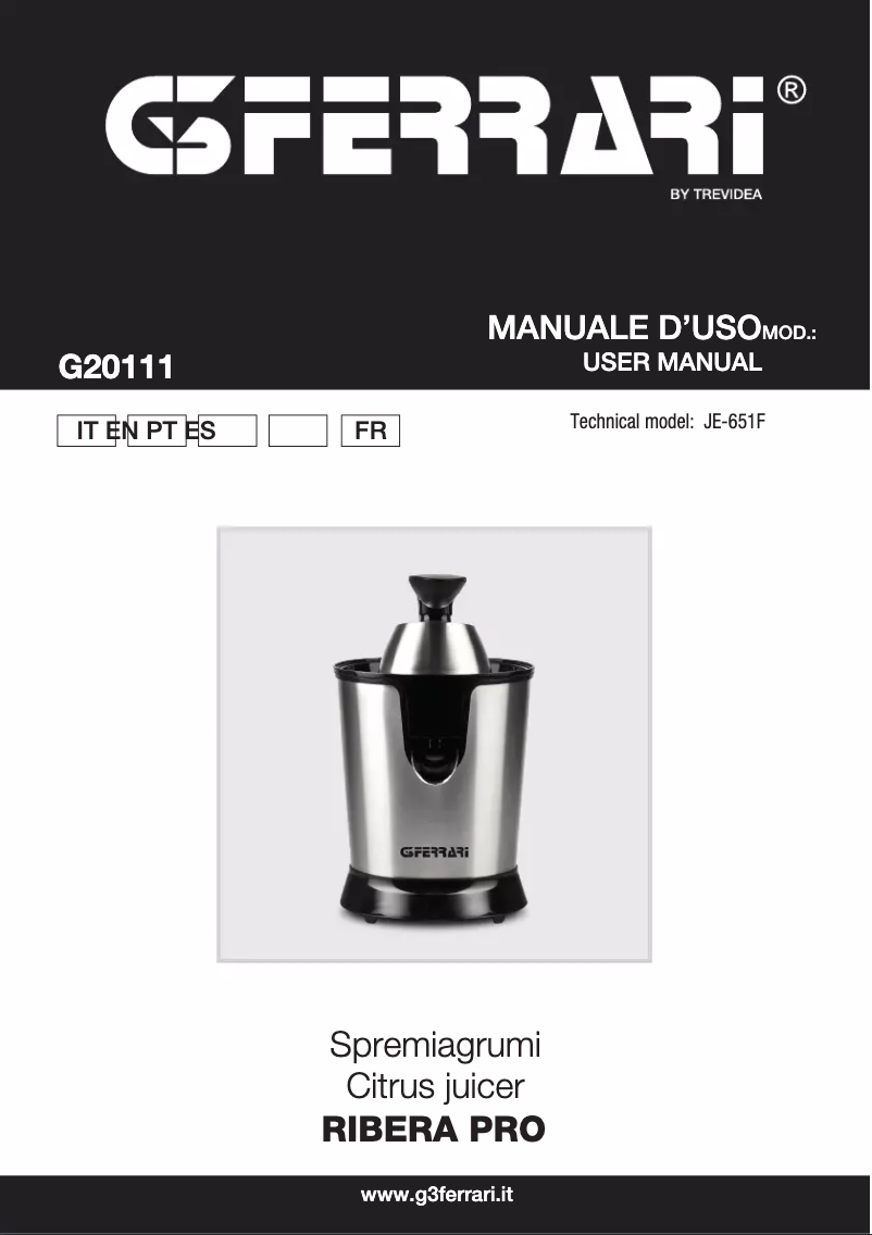 Image de la première page du manuel de l'appareil Ribera Pro G20111