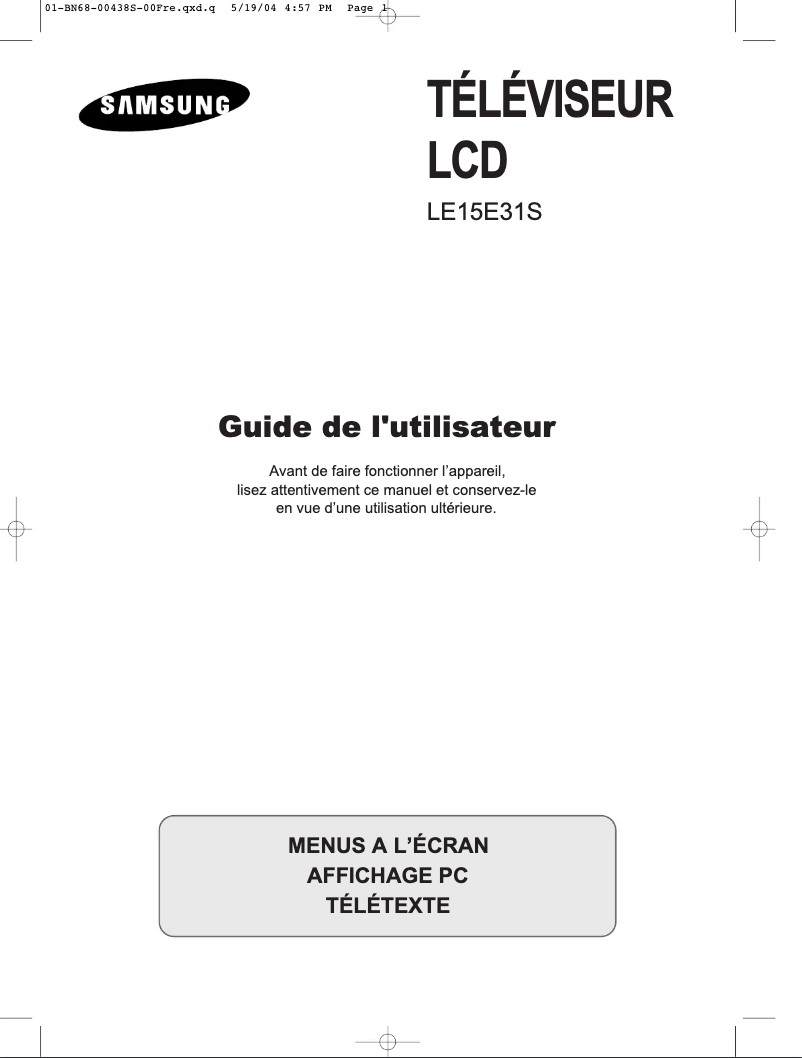First page image of the manual for LE15E31S