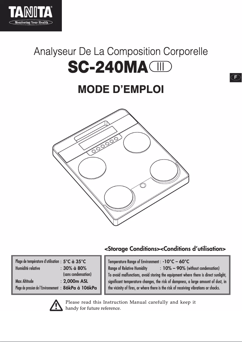 Page 1 of the manual User Manual Tanita SC-240MA