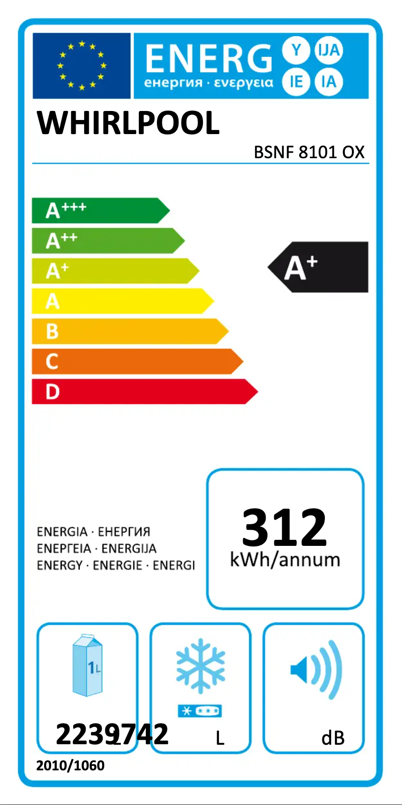 Page 1 of the manual Energy Label Whirlpool BSNF 8101 OX