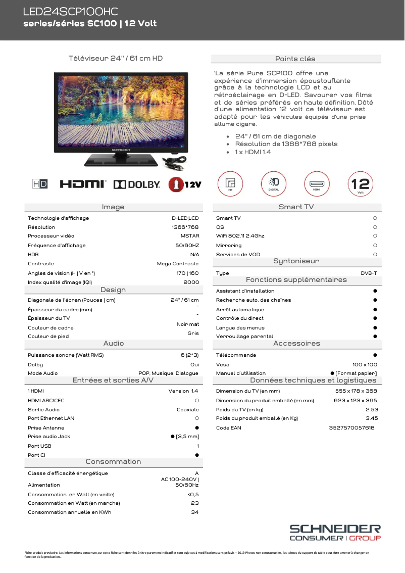 Page 1 of the manual Technical Sheet Schneider LED24-SCP100HC