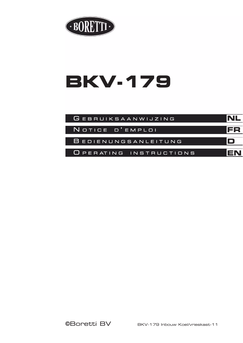 Page 1 of the manual User Manual Boretti BKV179