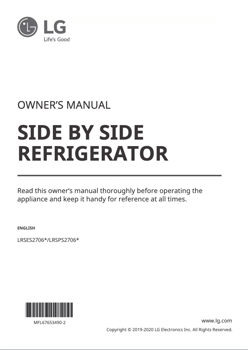 First page image of the manual for LRSPS2706V