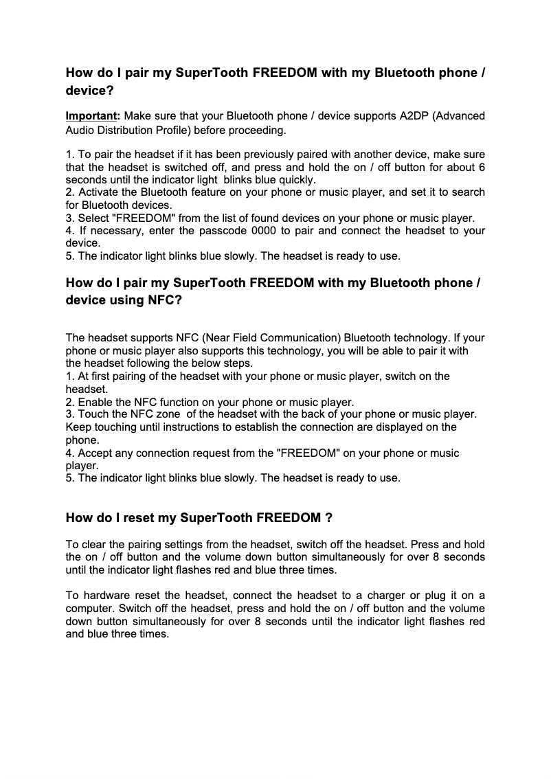 Page 1 of the manual FAQ SuperTooth Freedom