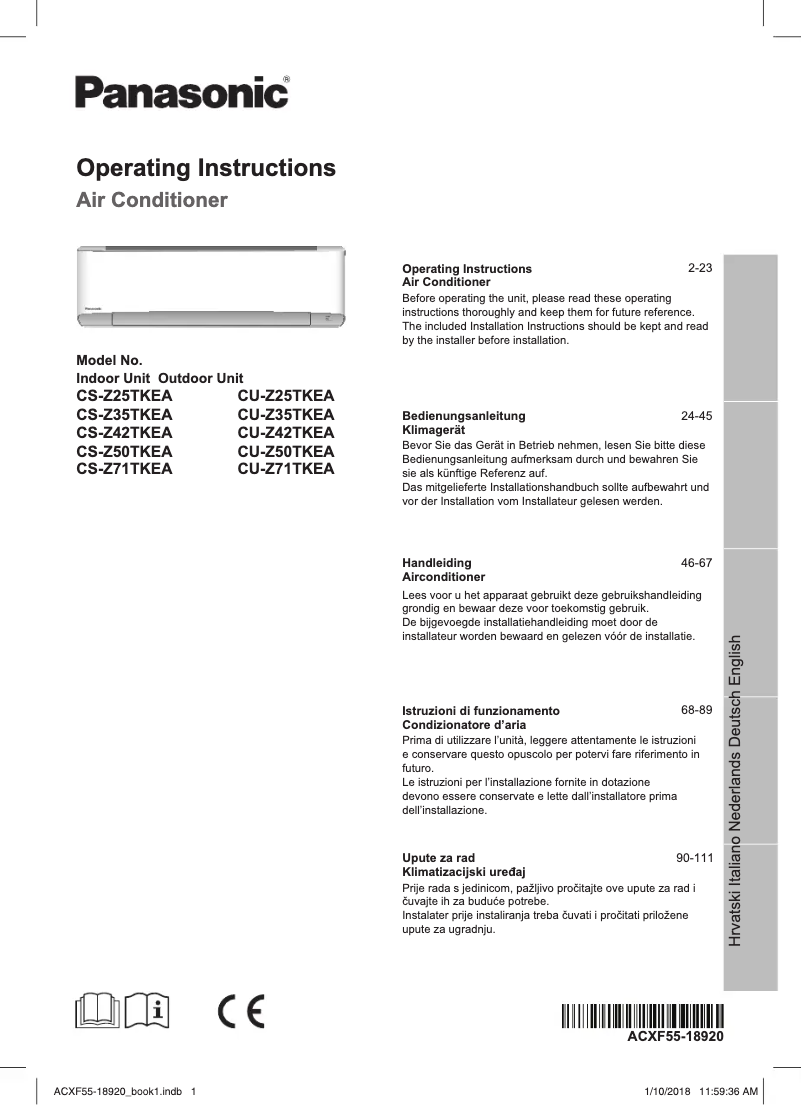 Page 1 of the manual User Manual Panasonic CU-Z50TKEA