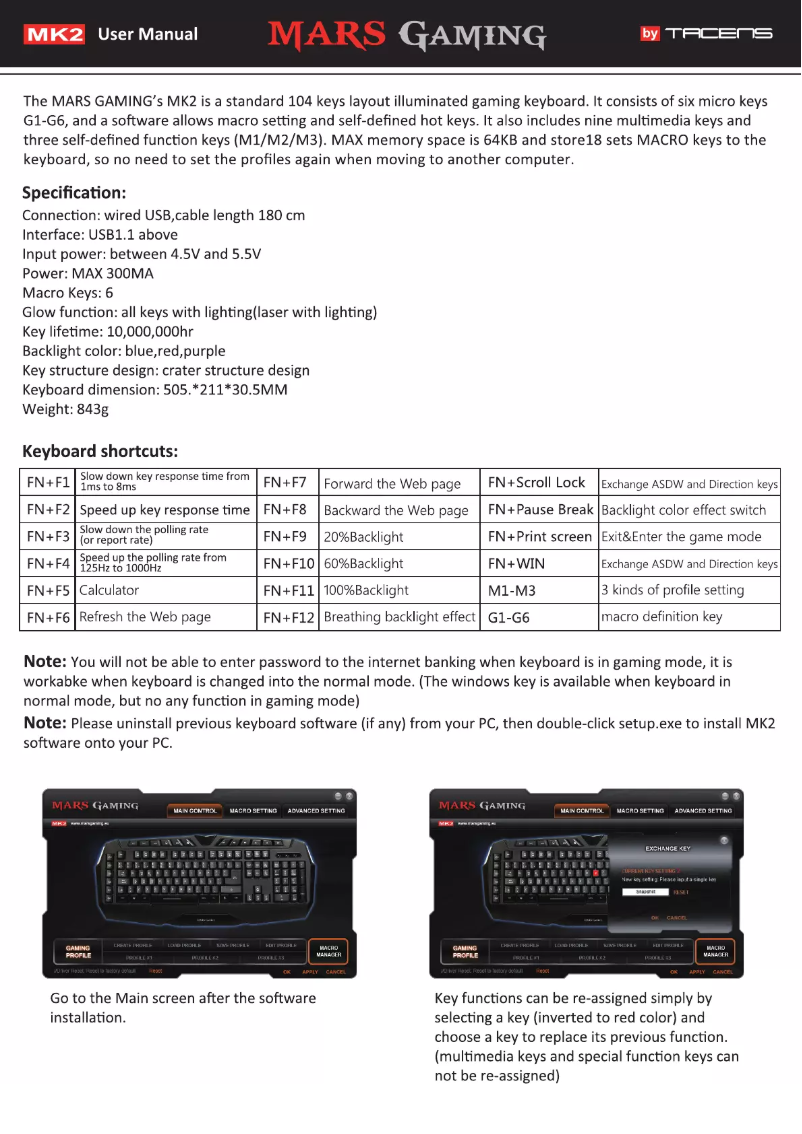 Page 1 de la notice Manuel utilisateur Mars Gaming MK2
