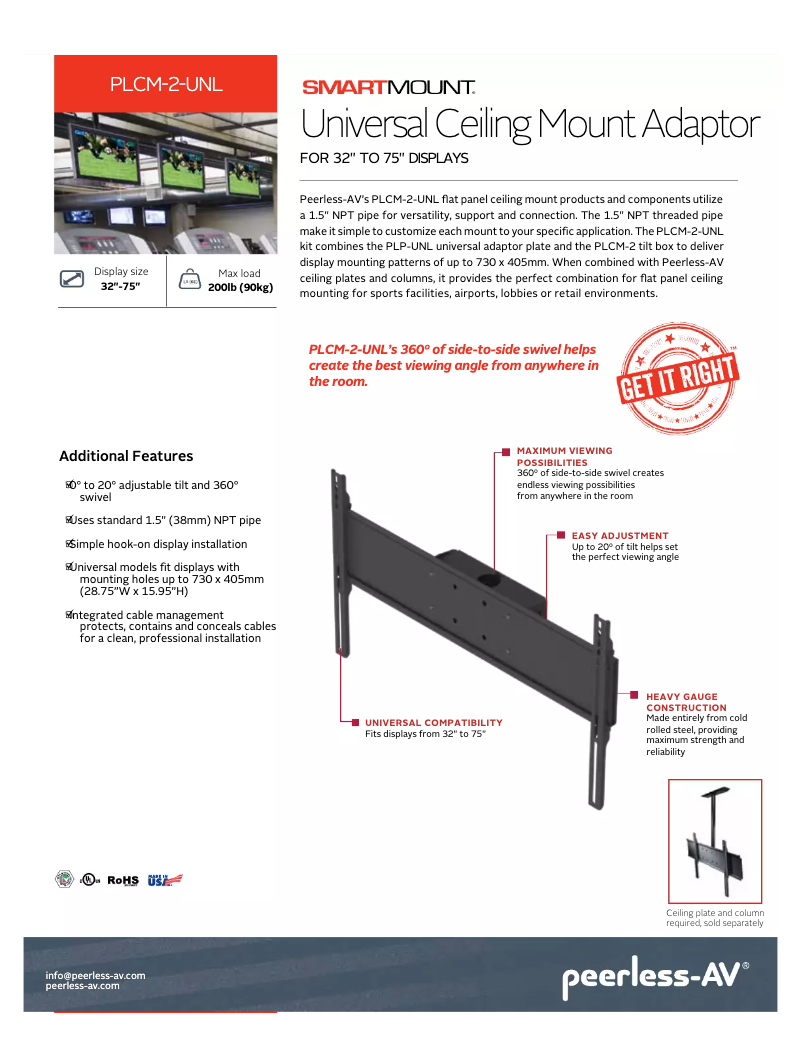 First page image of the manual for SmartMount PLCM-2-UNL