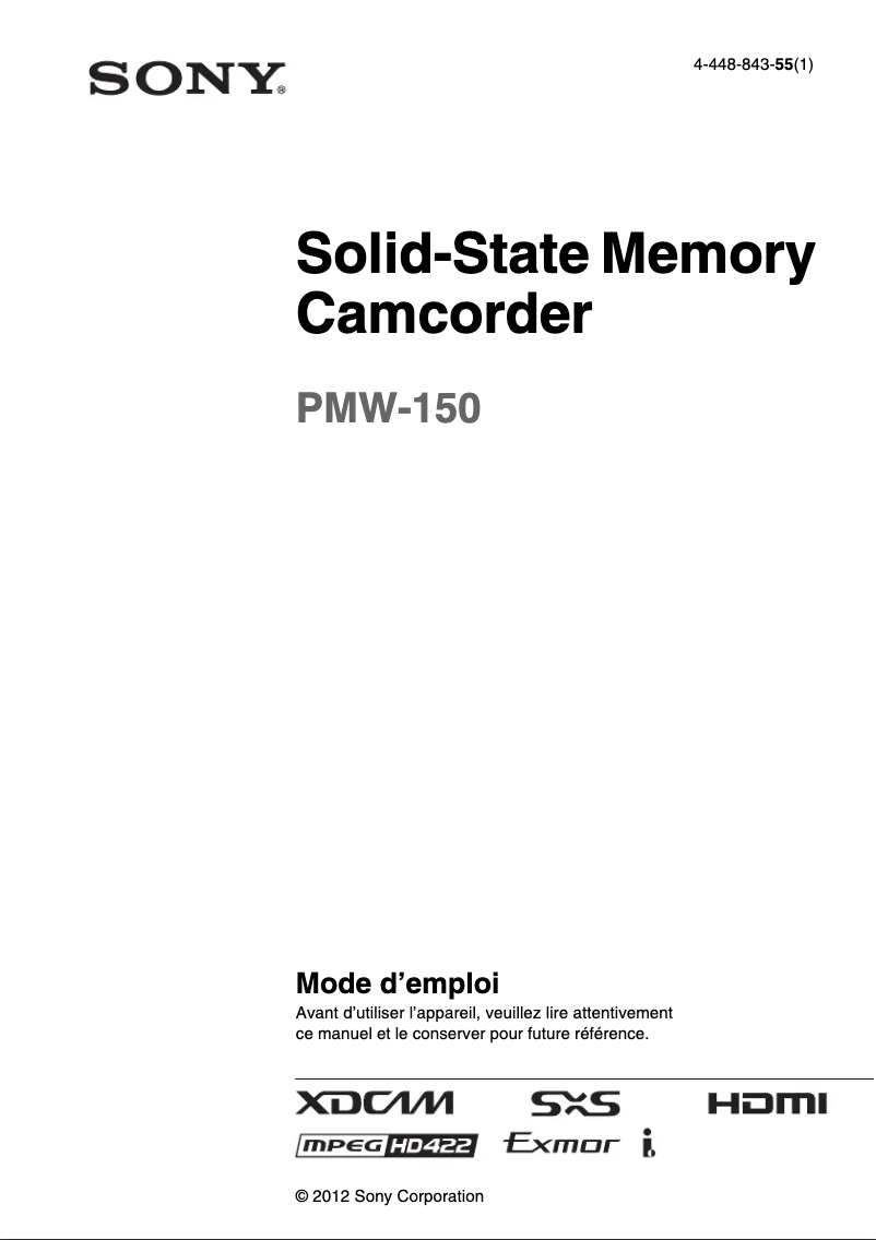 First page image of the manual for PMW-150