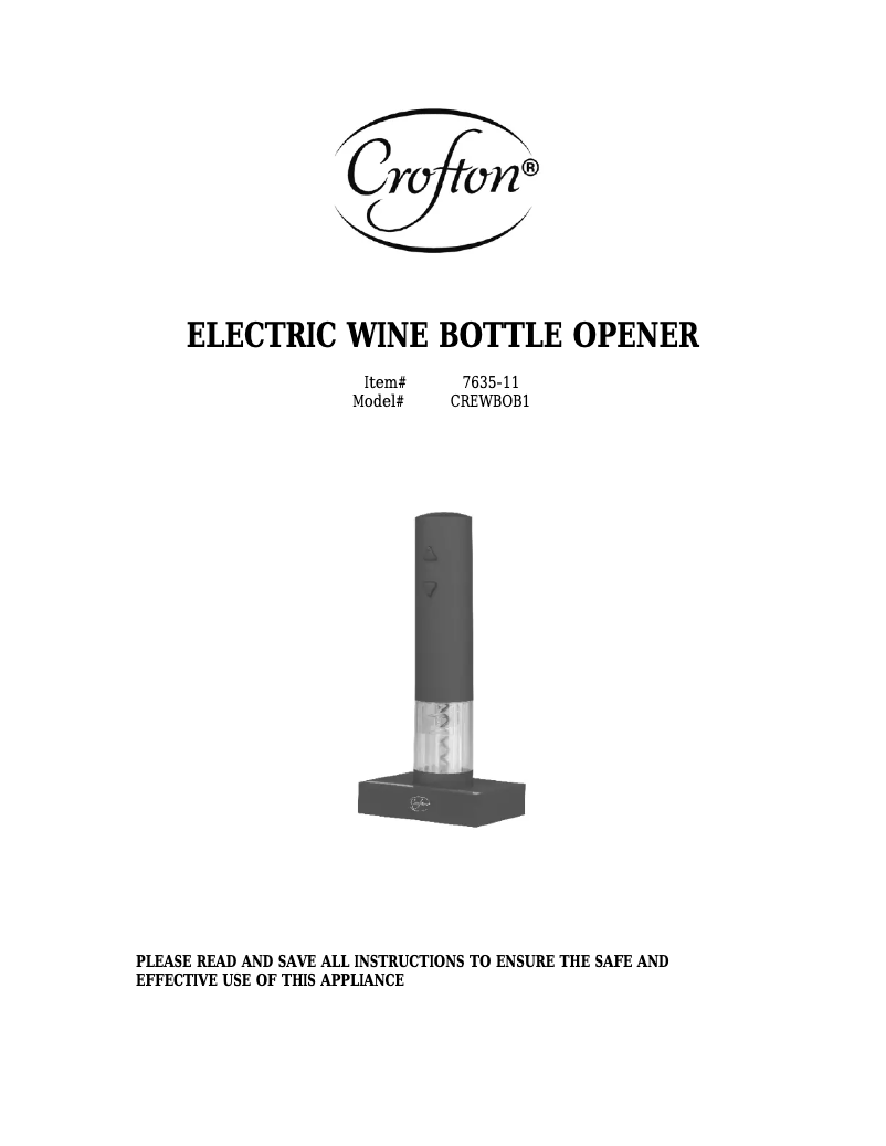 First page image of the manual for CREWBOB1