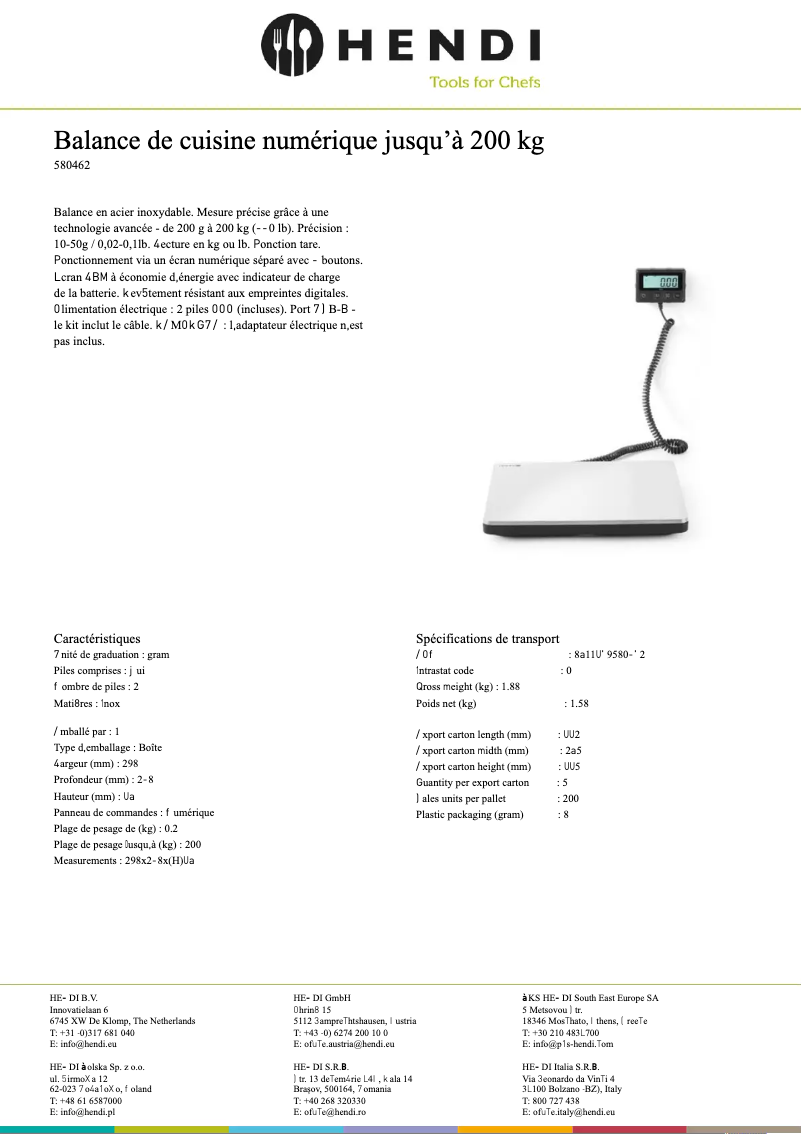 Page 1 of the manual Technical Sheet Hendi 580462