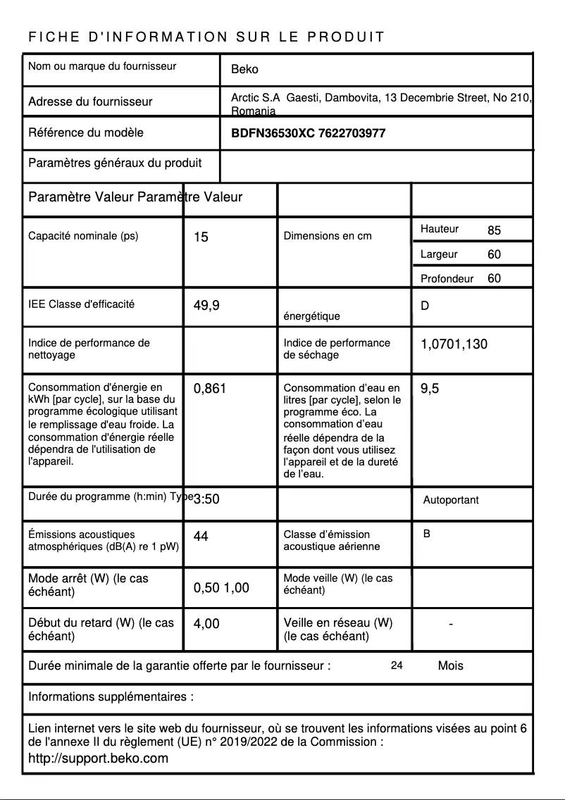 First page image of the manual for BDFN36530XC