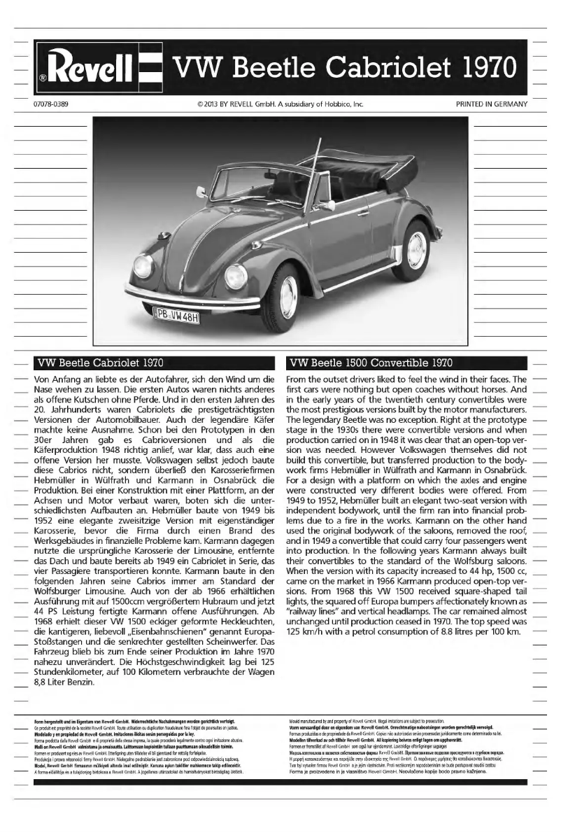 First page image of the manual for VW Beetle Cabriolet 1970