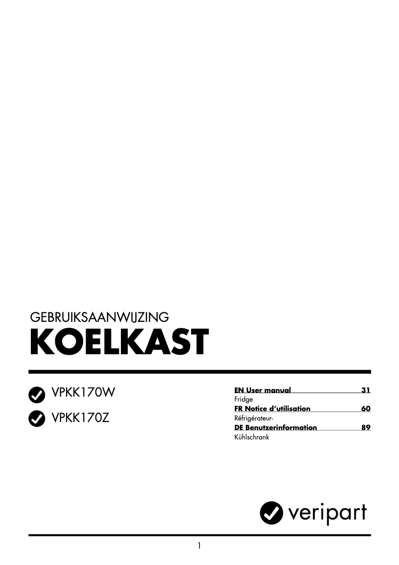 Page 1 of the manual User Manual Veripart VPKK170W