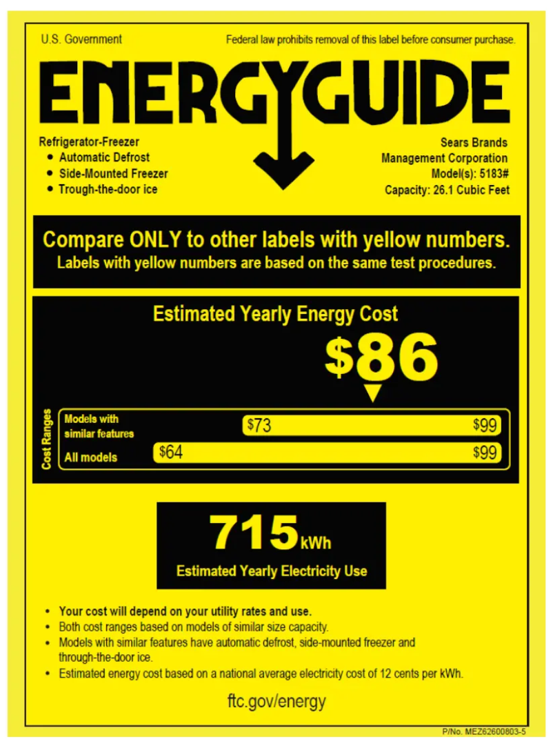 Page 1 of the manual Energy Label Kenmore 51832