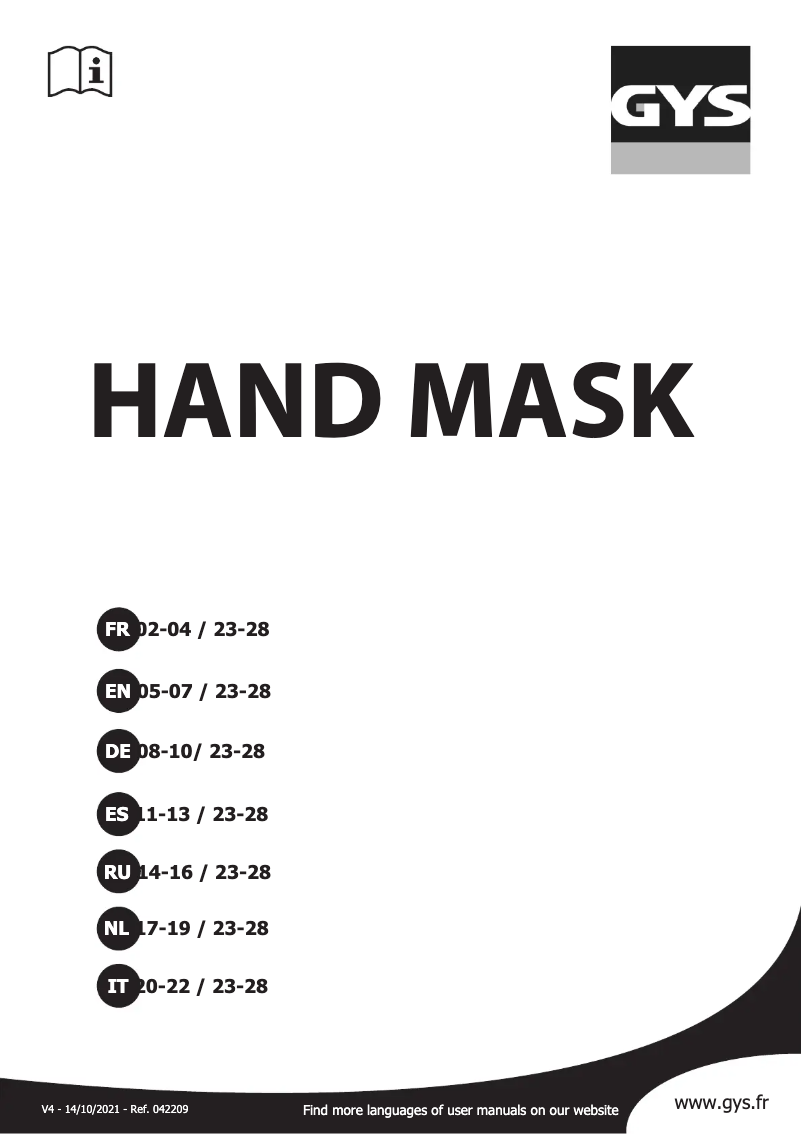 First page image of the manual for Hand Mask