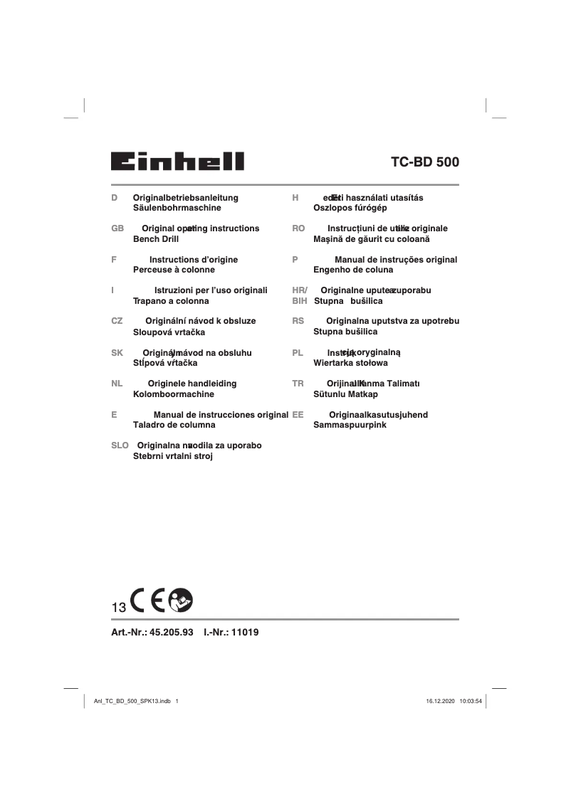 Page 1 of the manual User Manual Einhell TC-BD 500