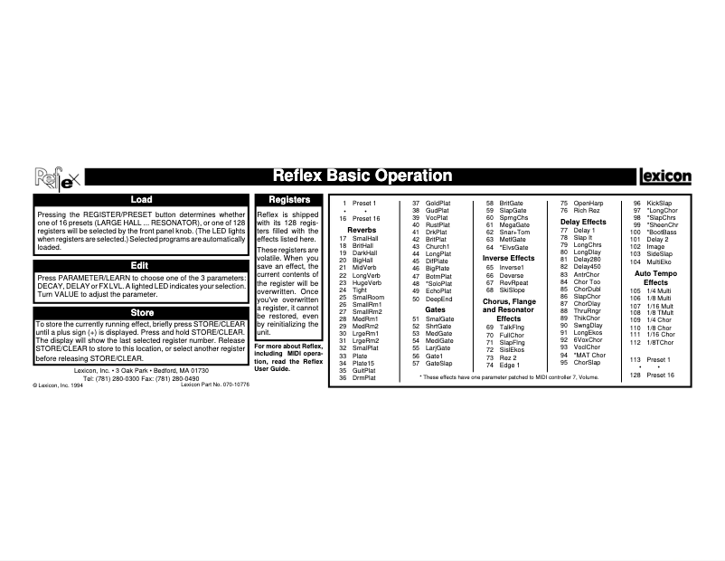 First page image of the manual for REFLEX