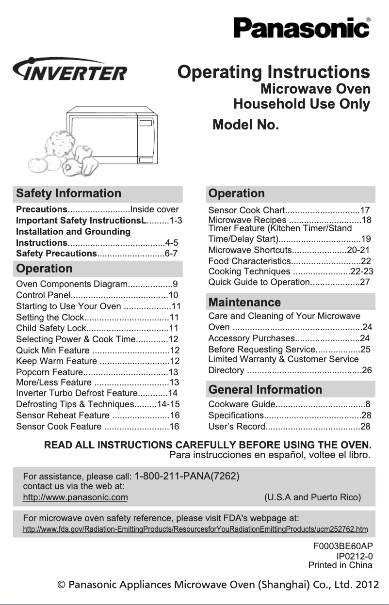 First page image of the manual for NN-SN752S