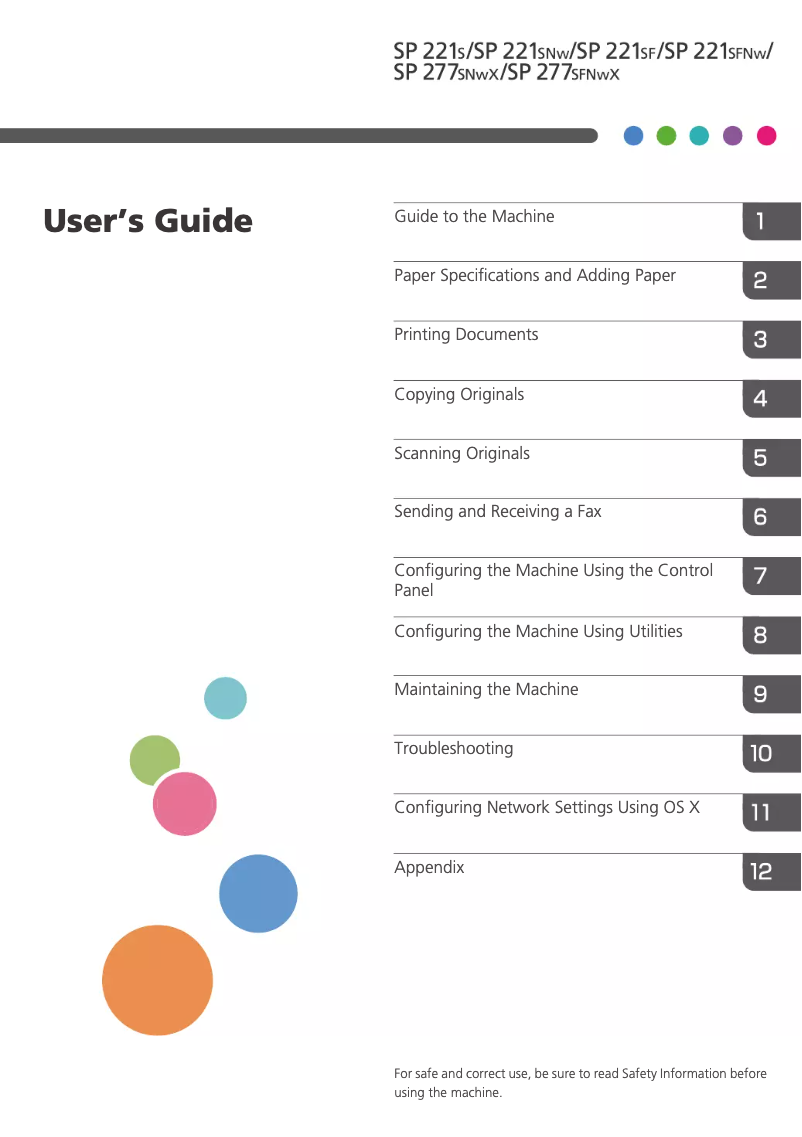 First page image of the manual for SP 277SFNWX