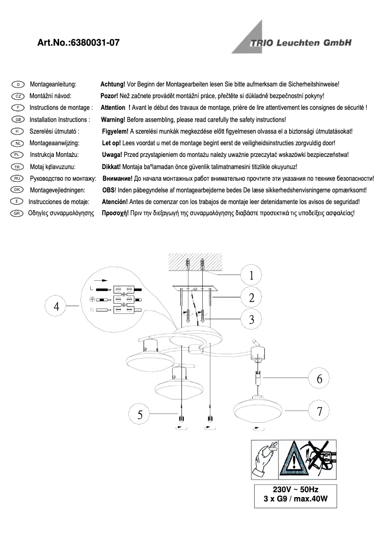 Page 1 of the manual User Manual Trio Lighting Lentin 6380031-07