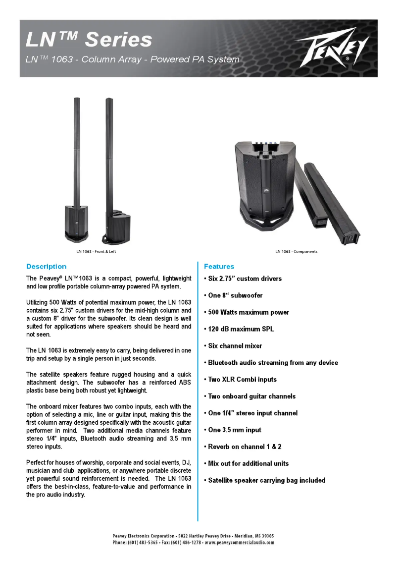 Page 1 of the manual Technical Sheet Peavey LN 1063