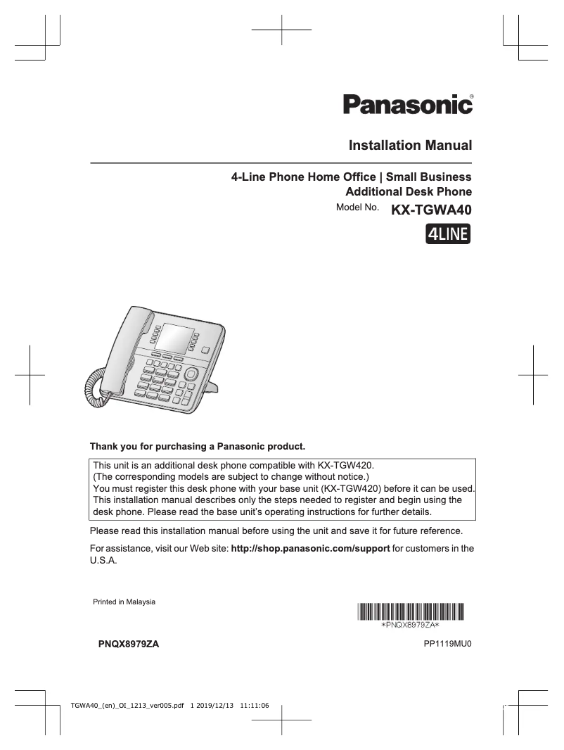 Page 1 of the manual User Manual Panasonic KX-TGWA40