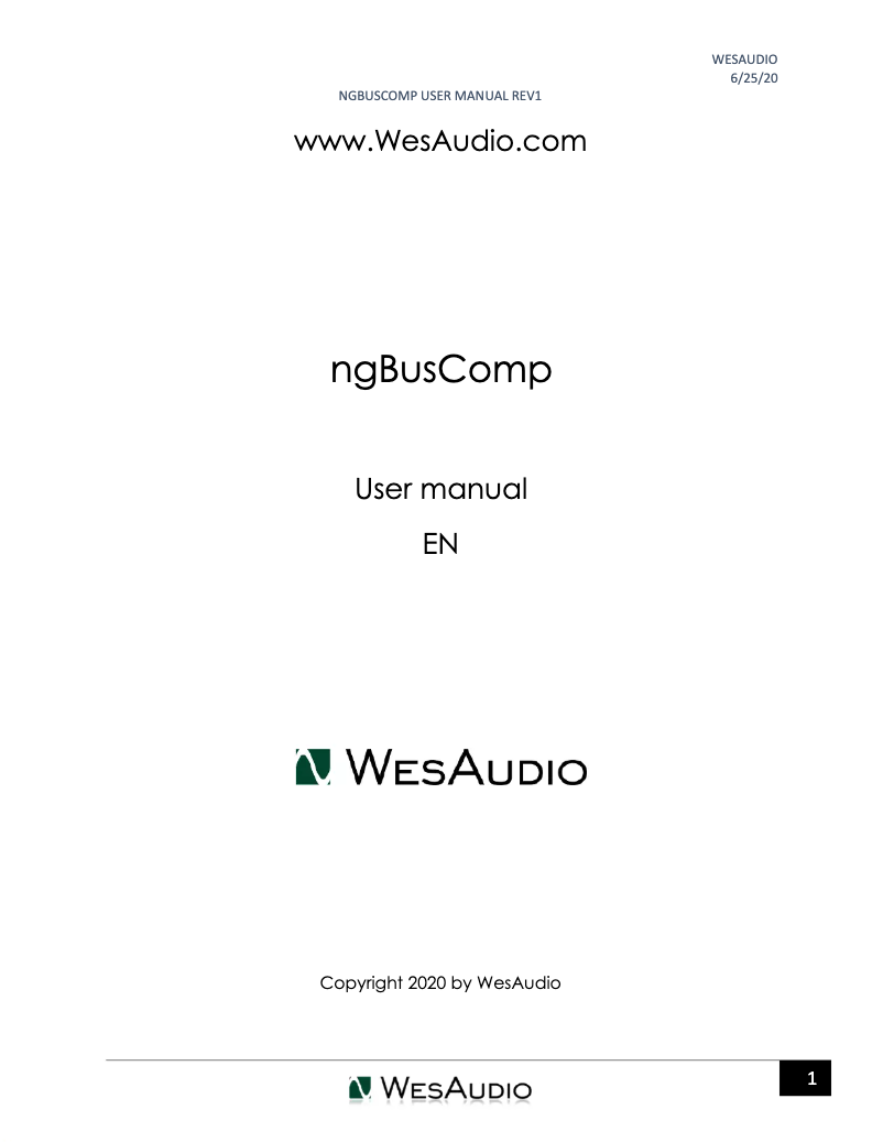 Page 1 of the manual User Manual WesAudio ngBusComp