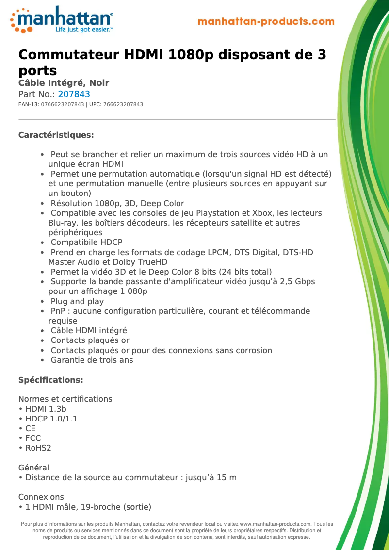Page 1 of the manual Technical Sheet Manhattan 207843