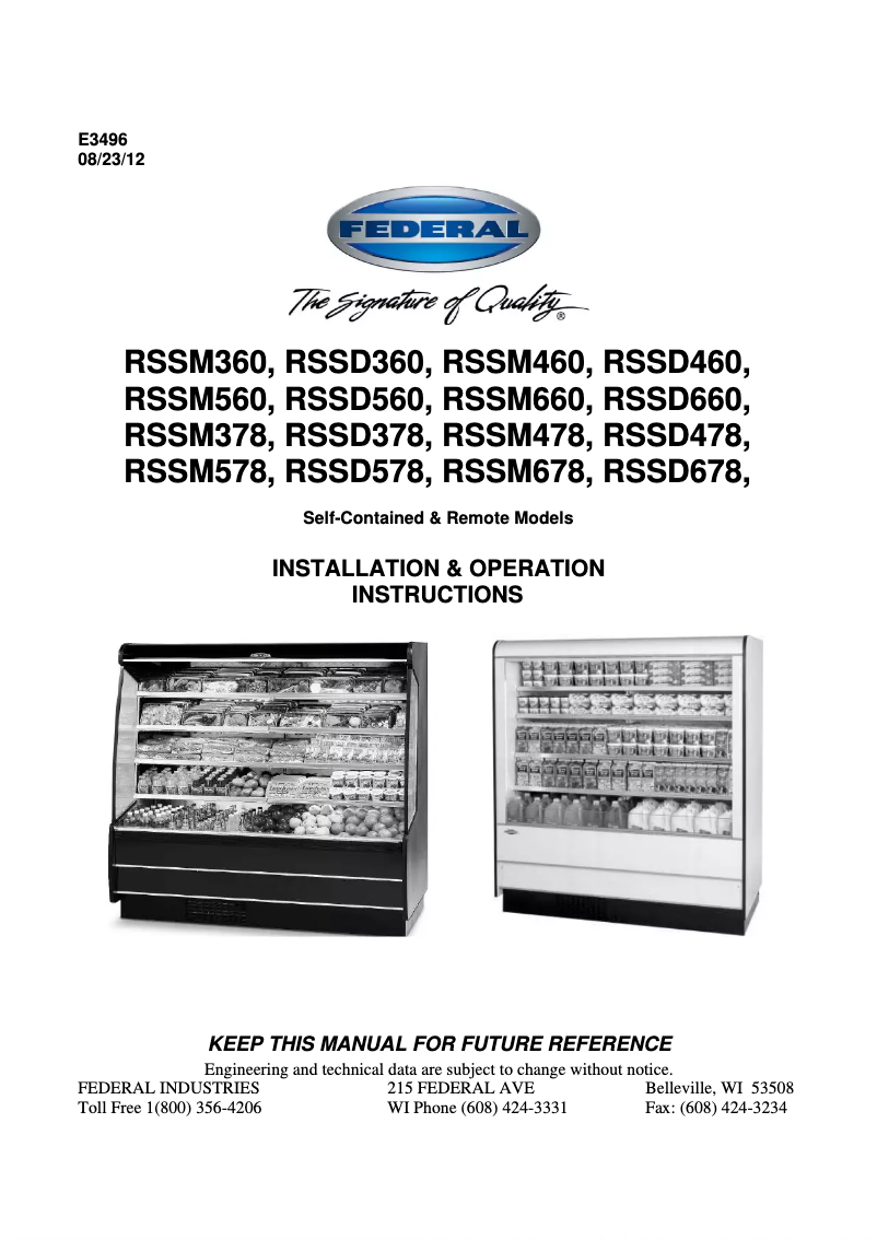 First page image of the manual for RSSD-460SC