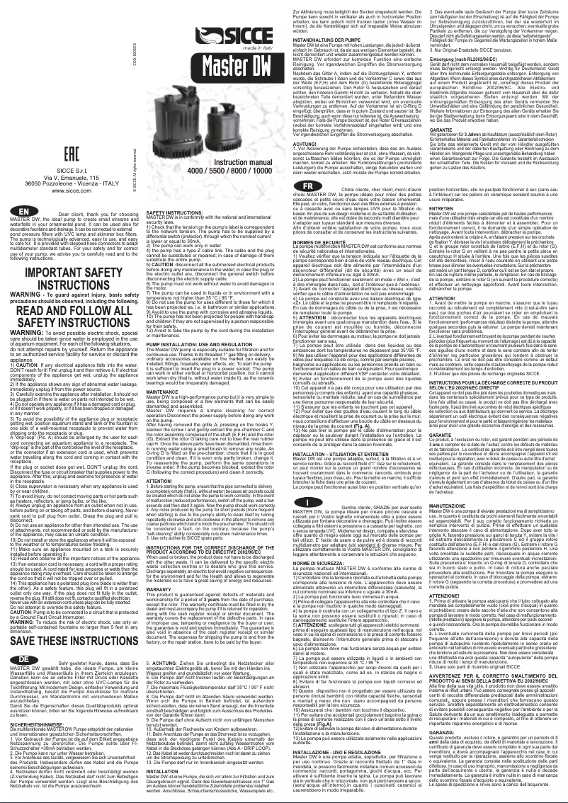 First page image of the manual for Master DW 8000e