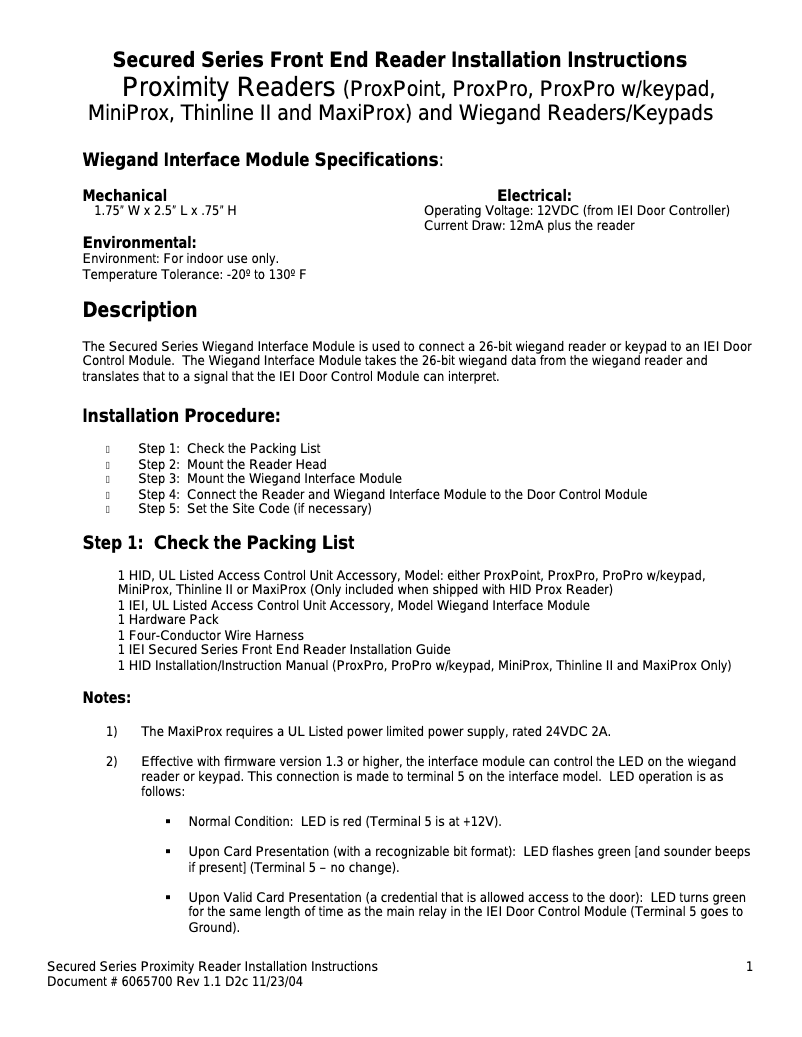 Page 1 of the manual User Manual Nortek MINIPROX-GY